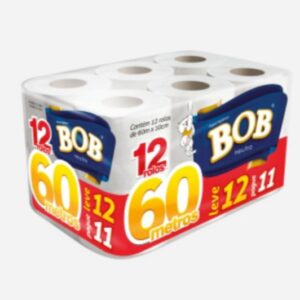 PAPEL HIGIENICO HOJA SIMPLE BOB 12 x 60 metros. Pack por 10 unidades