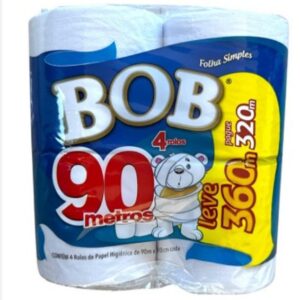 PAPEL HIGIENICO HOJA SIMPLE BOB 4 x 90 metros. Pack por 10 unidades