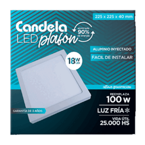 PLAFON LED CUADRADO C/BASE 18W CANDELA FRIA
