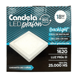PLAFON LED CUADRADA C/BASE 18W CANDELA