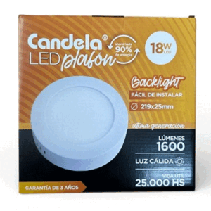 PLAFÓN LED REDONDO CON BASE CALIDA CANDELA 18W