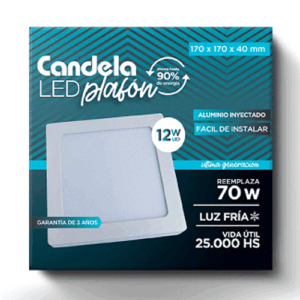 PLAFÓN LED CUADRADO CON BASE 12W FRÍA CANDELA