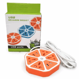 Zapatilla hexagonal con 4 tomas y 4 puertos USB